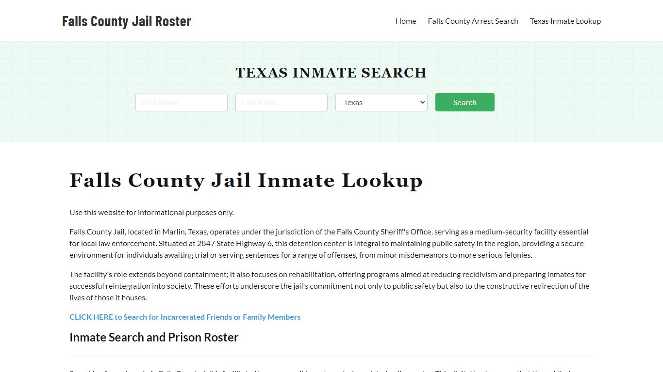 Falls County Jail Roster Lookup, TX, Inmate Search