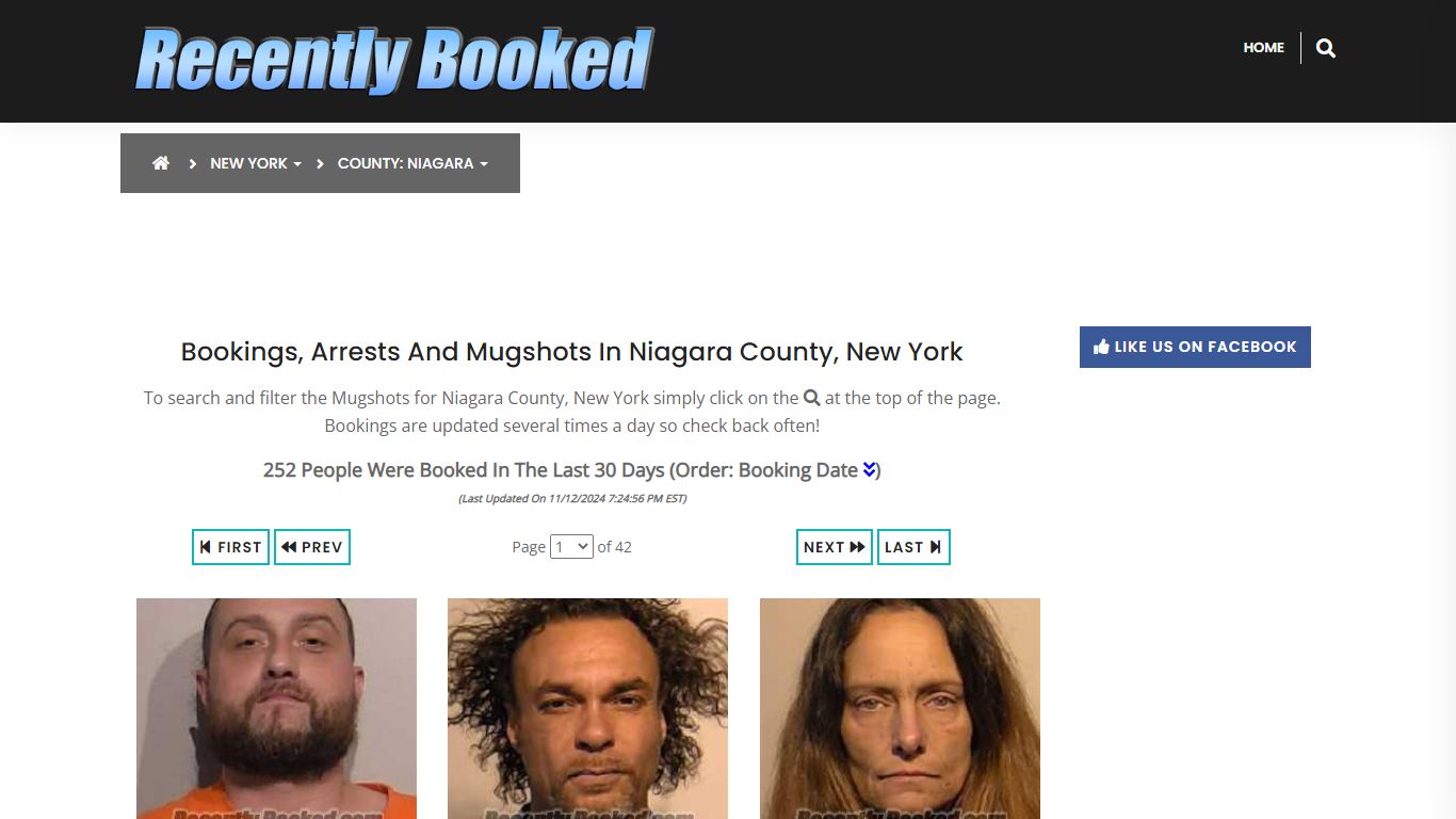 Bookings, Arrests and Mugshots in Niagara County, New York